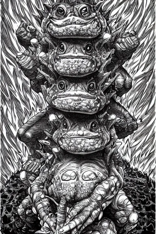 Image similar to toad goblin, symmetrical, highly detailed, digital art, sharp focus, trending on art station, kentaro miura manga art style