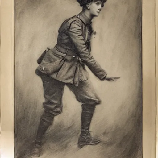 Image similar to ww 1 action heroine by alfred stevens in charcoal