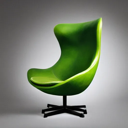 Image similar to an avacado chair, an armchair that looks like an avacado with green leather and seed yolk, award winning design, studio lighting, advanced photography, beautifully lit