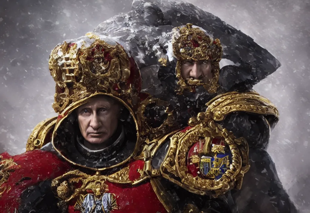 Image similar to portrait of vladimir putin as emperor in warhammer 4 0 k, 4 k, 8 k, octane render