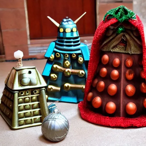 Image similar to Christmas nativity with Dalek