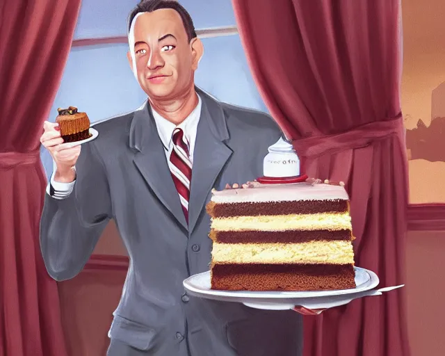Prompt: tom hanks as forrest gump eating a cake in hogwarts, digital art, highly detailed, artstation, award winning, in the style of Irina French