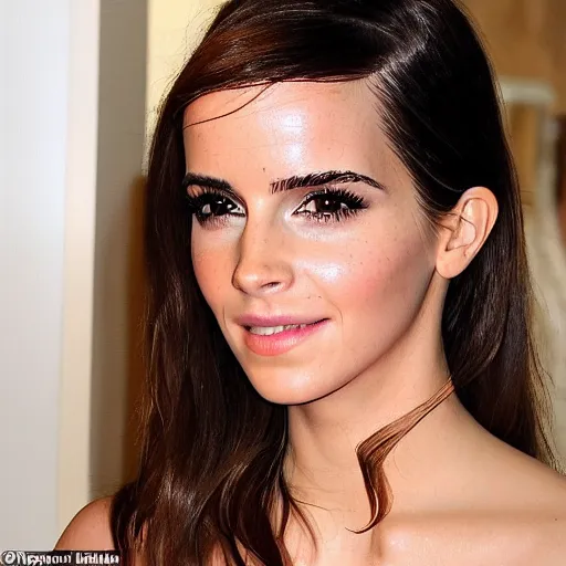 Image similar to a woman who is a genetic combination of kim kardashian and emma watson face and upper - body focus