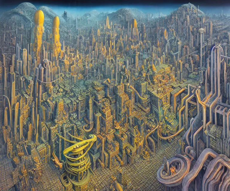 Image similar to hyper detailed 3d render like a Oil painting - advanced alien city at the bottom of the sea, by Jacek Yerka, Mariusz Lewandowski, Houdini algorithmic generative render, Abstract brush strokes, Masterpiece, Edward Hopper and James Gilleard, Zdzislaw Beksinski, Mark Ryden, Wolfgang Lettl, hints of Yayoi Kasuma, octane render, 8k