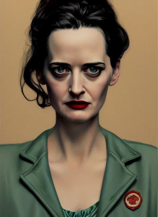 Prompt: twin peaks movie poster art, portrait of eva green, from scene from twin peaks, clean, simple illustration, nostalgic, domestic, highly detailed, digital painting, artstation, concept art, smooth, sharp focus, illustration, artgerm, donato giancola, joseph christian leyendecker, wlop