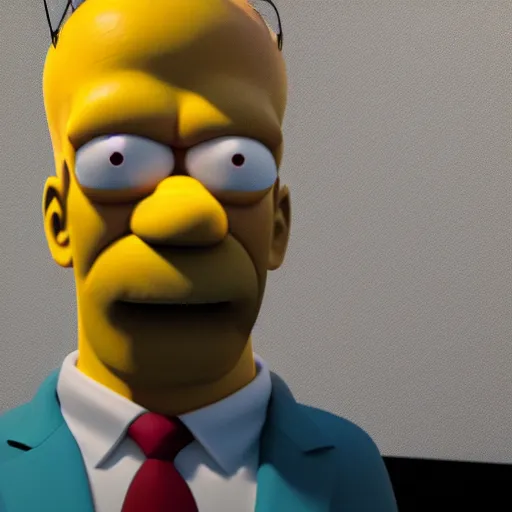 Image similar to Homer Simpson, hyperrealistic, high res, octane render, cinema4D, volumetric lighting, 8k