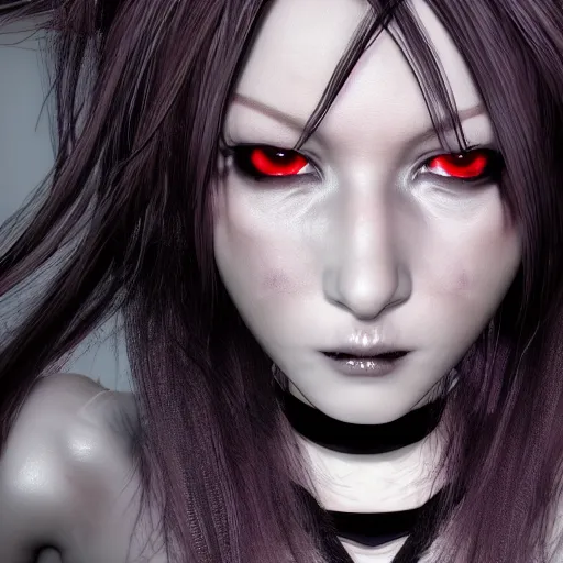 Prompt: photorealistic full shot portrait of angry darkness anime girl, inspired by Giger, detailed, unreal engine 4k