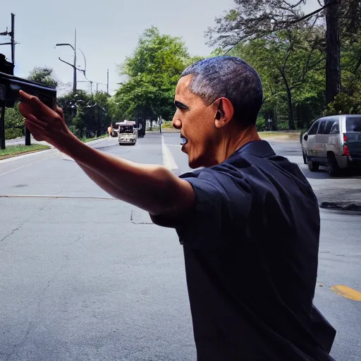 Prompt: angry barack obama shooting and terrorizing people in the hood, 8k resolution, full HD, cinematic lighting, award winning, anatomically correct
