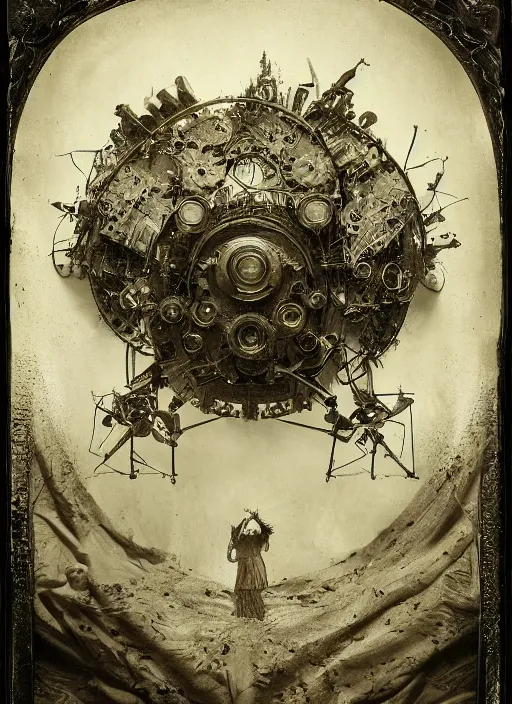 Image similar to old wetplate daguerreotype birth of artificial intelligence, fractal, intricate, elegant, highly detailed, parallax, leica, medium format, subsurface scattering, by jheronimus bosch and greg rutkowski and louis jacques mande daguerre