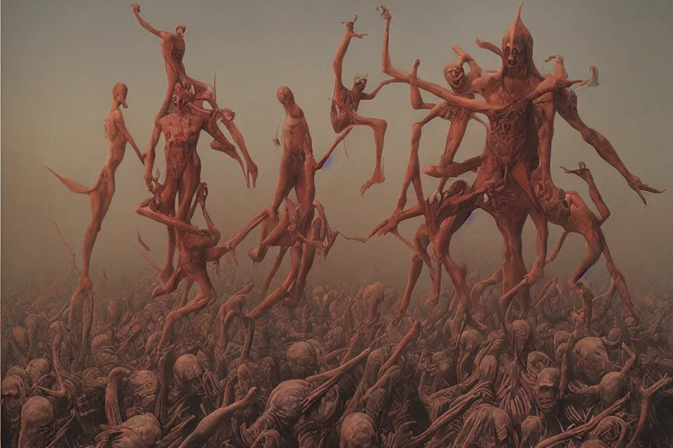 Prompt: satans fall from paradise into hell by zdzisław beksinski, james ryman, wayne barlowe. muted color