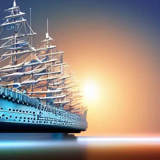 Prompt: intricate ship model on a dynamic background, soft light