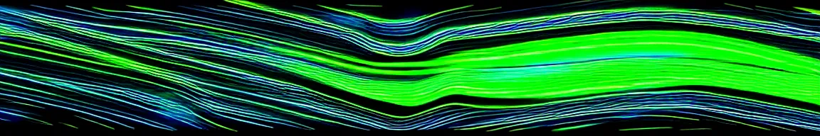 Image similar to abstract art representing data, glowing blue and green neon streaks interwinding on a deep black background