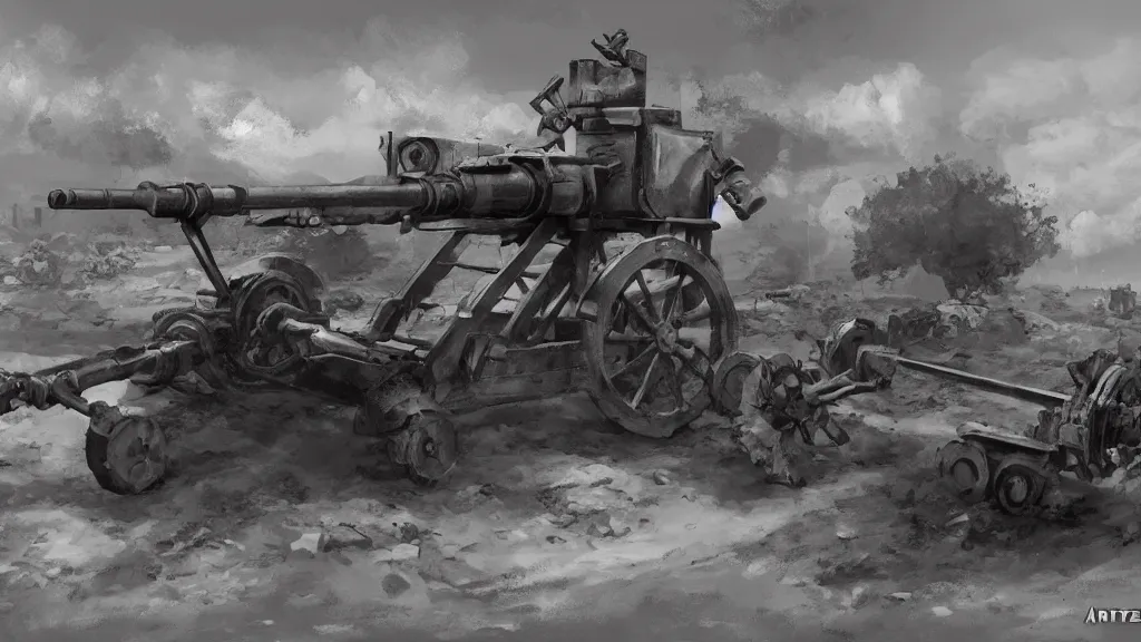 Image similar to howitzer cannon, world war 2, high quality, artstation