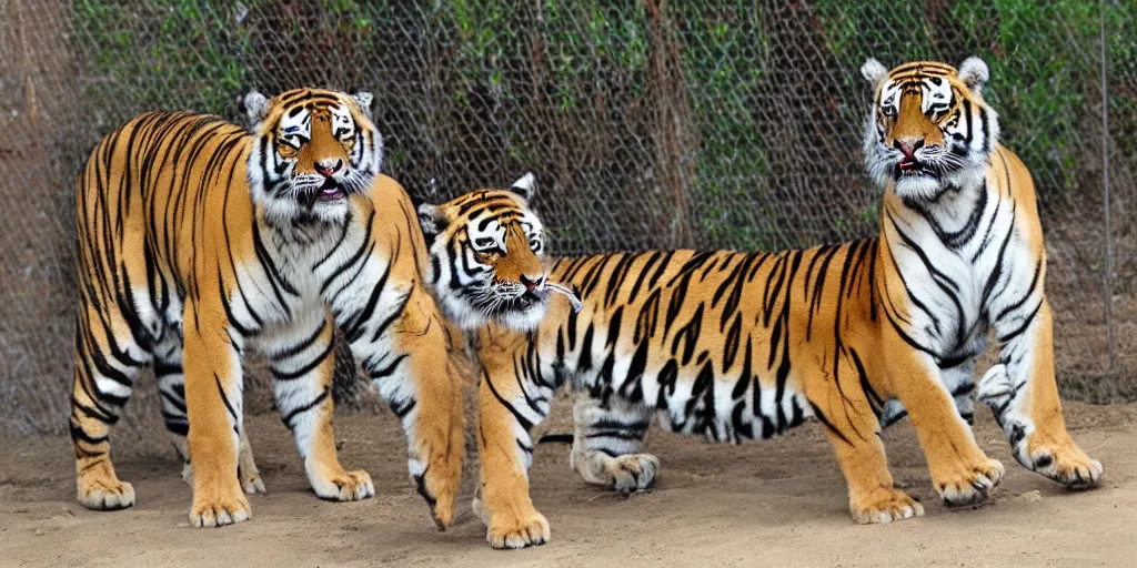 Image similar to joe exotic the tiger king standing in front of a tiger cage, tigers