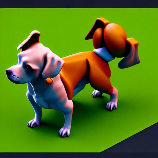 Image similar to Isometric 3D Fantasy Cute Dog, 3D Illustration, soft render, Servando Lupini, handpaint texture, Blender, 3DCoat