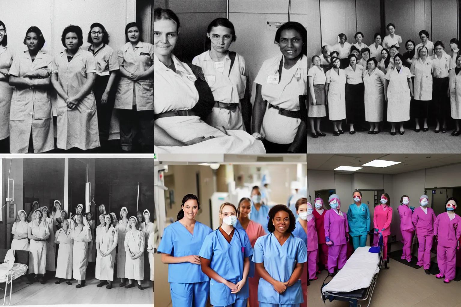 Prompt: photo of a group of female nurses, working in a hospital