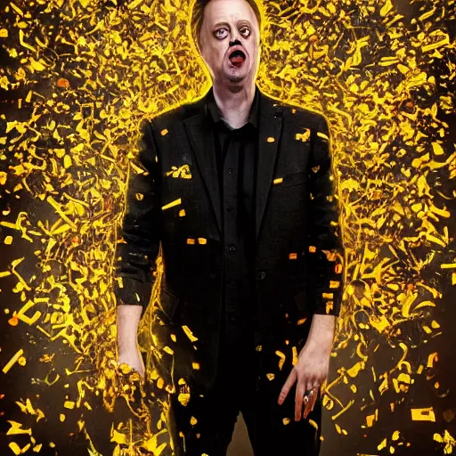 Image similar to hyperrealistic mixed media high resolution painting of a Steve Buscemi exploding into confetti, stunning 3d render inspired art by István Sándorfi and Greg Rutkowski and Unreal Engine, perfect symmetry, dim volumetric lighting, 8k octane beautifully detailed render, post-processing, extremely hyper-detailed, intricate, epic composition, highly detailed attributes, highly detailed atmosphere, cinematic lighting, masterpiece, trending on artstation, very very detailed, masterpiece, stunning, flawless structure, lifelike texture, perfection,