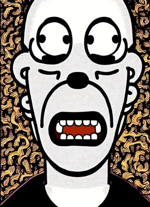 Image similar to junji ito style portrait of homer simpson, intricate, highly detailed, illustration, art by junji ito, junji ito