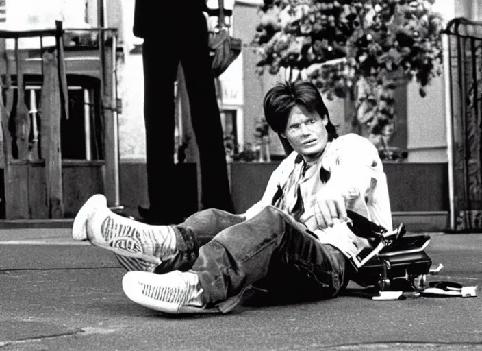 Image similar to film still of Eric Stoltz as Marty McFly in Back to the Future 1985