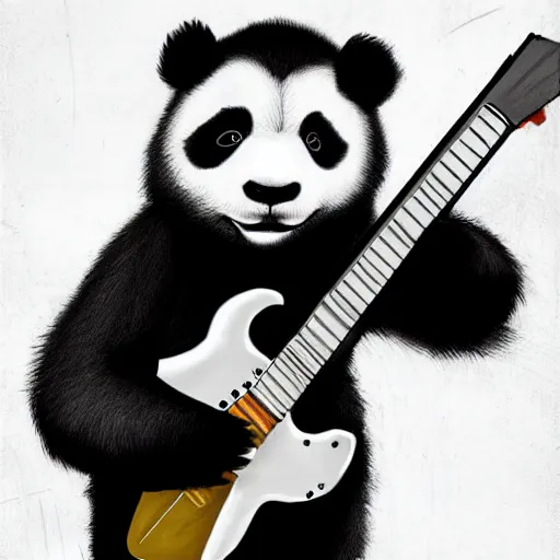 Image similar to panda templar knight playing an electric guitar, trending on artstation