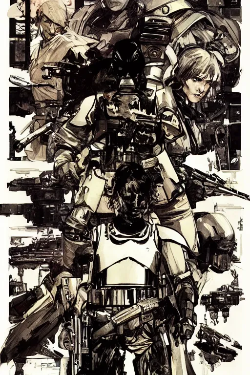 Prompt: star wars illustrated by yoji shinkawa, ink, digital painting, highly detailed, trending on artstation, sharp focus, illustration, concept art, norman rockwell