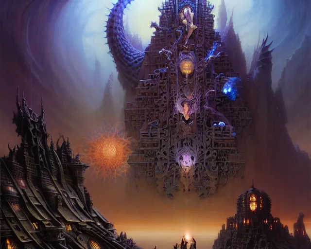 Image similar to the stronghold of evil, fantasy character portrait made of fractals facing each other, ultra realistic, wide angle, intricate details, the fifth element artifacts, highly detailed by peter mohrbacher, hajime sorayama, wayne barlowe, boris vallejo, aaron horkey, gaston bussiere, craig mullins