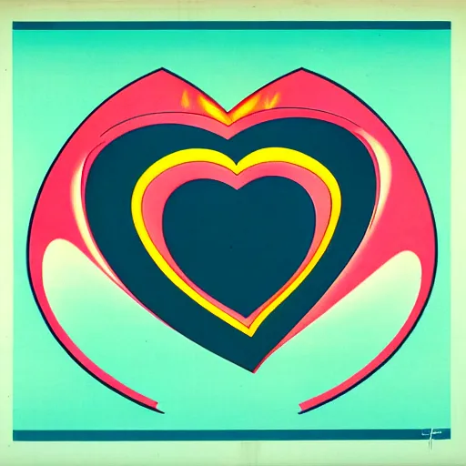 Prompt: cartoon heart on fire, symmetrical, washed out color, centered, art deco, 1 9 5 0's futuristic, glowing highlights, peaceful