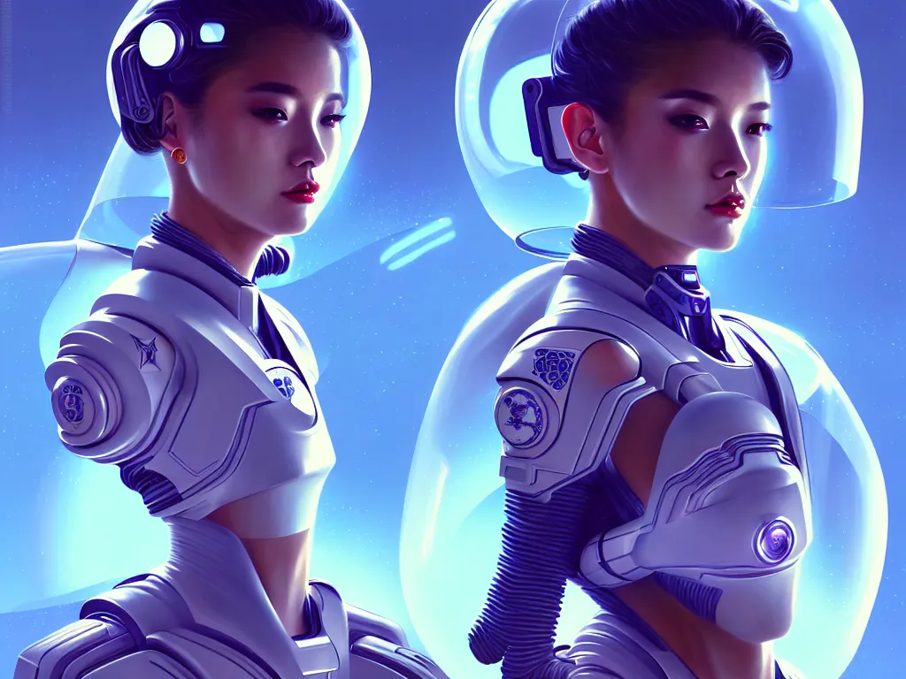 Image similar to portrait futuristic planet jupiter police uniform female, in a future huge spaceship internal, neon light, ssci - fi and fantasy, intricate and very very beautiful and elegant, highly detailed, digital painting, artstation, concept art, smooth and sharp focus, illustration, art by tan zi and ayanamikodon and alphonse mucha and wlop