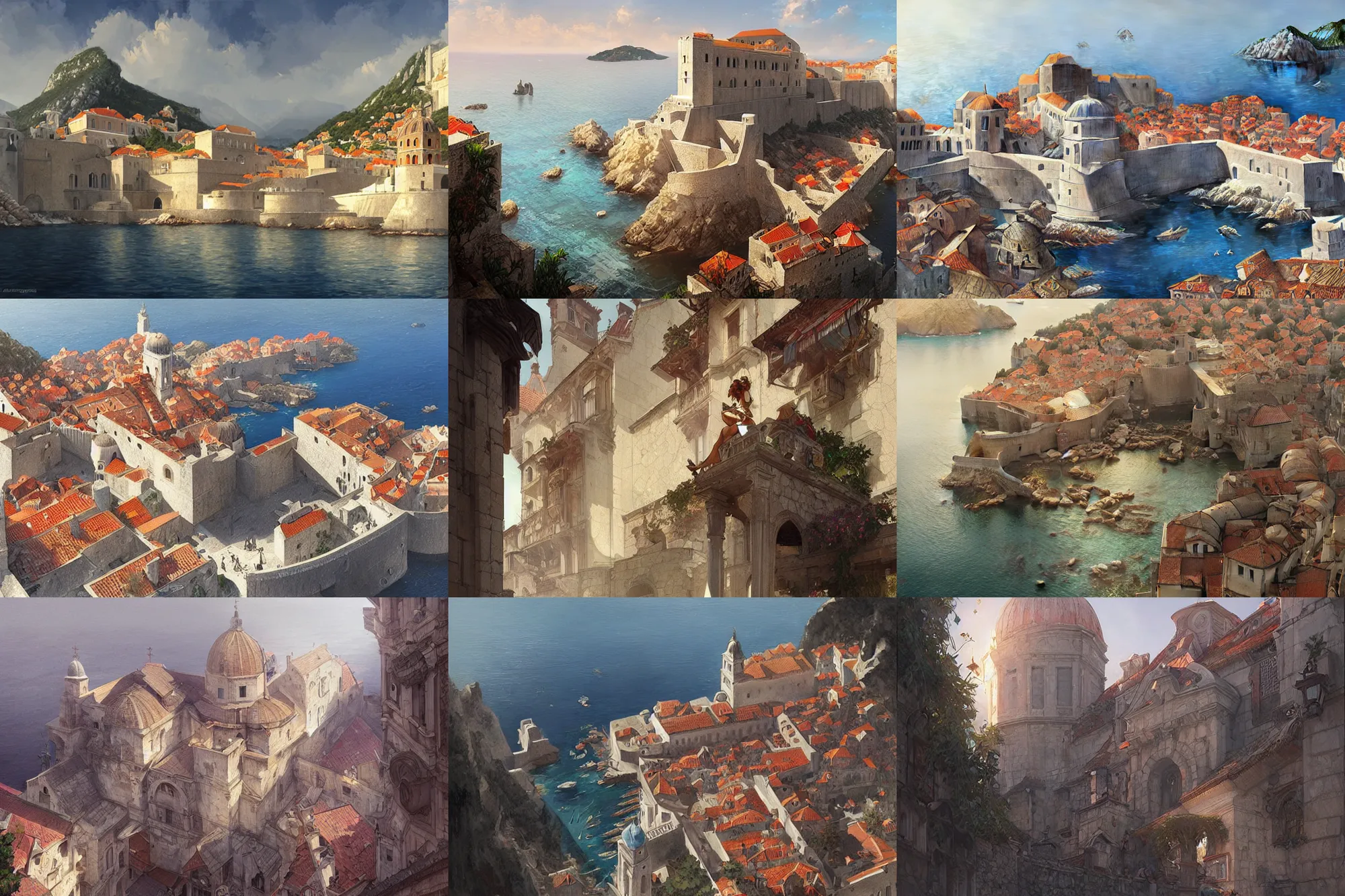 Prompt: dubrovnik, highly detailed, digital painting, artstation, concept art, sharp focus, illustration, art by artgerm and greg rutkowski and alphonse mucha