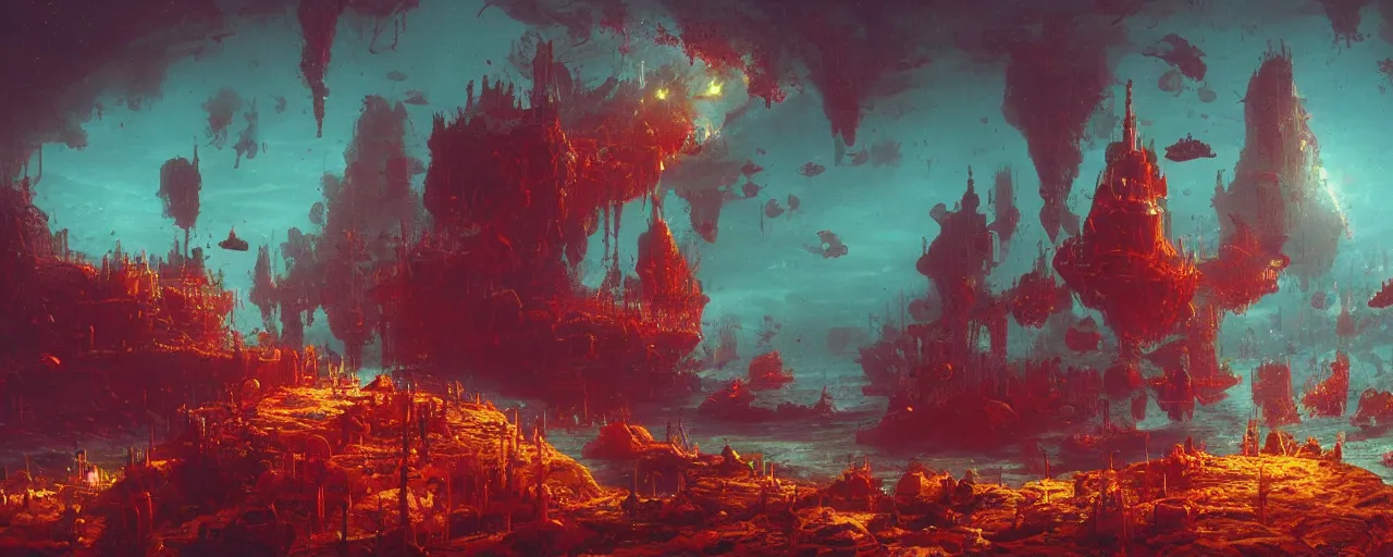 Prompt: ” ocean made of blood and rats, [ bubbles, by paul lehr, cinematic, detailed, epic, widescreen, opening, establishing, mattepainting, photorealistic, realistic textures, octane render ] ”