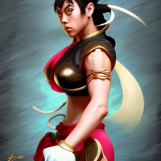 Prompt: aubrey plaza as chun li street fighter, ultra realistic, concept art, intricate details, highly detailed, photorealistic, octane render, 8 k, unreal engine, art by frank frazetta, simon bisley, brom