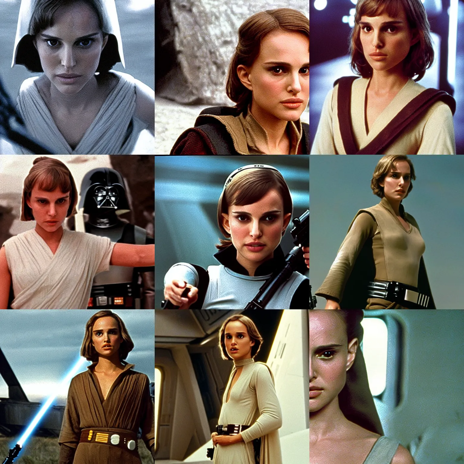 Prompt: natalie portman as luke skywalker in star wars, 1 9 7 7