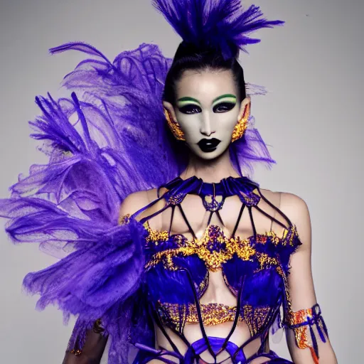 Prompt: a photo of a model wearing avant garde outfit by rocky gathercole