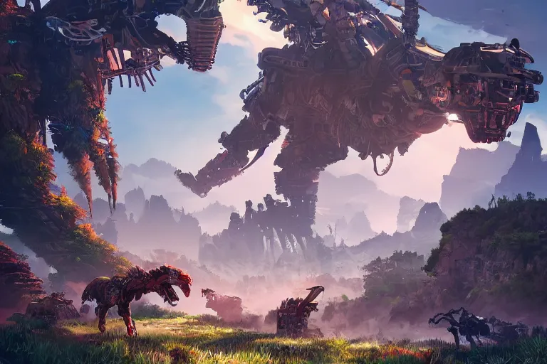 Image similar to bristleback machine mecanical creature robot of horizon forbidden west horizon zero dawn bioluminiscence global illumination ray tracing hdr fanart arstation by ian pesty and alena aenami artworks in 4 k