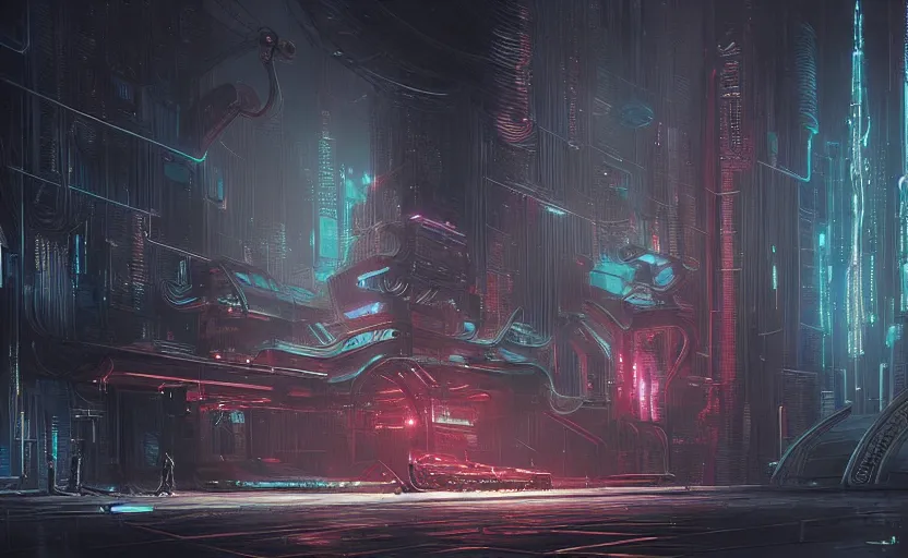 Image similar to a small neon drilling machine cyberpunk futuristic art by giger, greg rutkowski