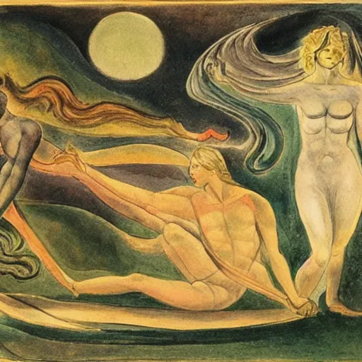 Prompt: mythological landscape in the style of william blake