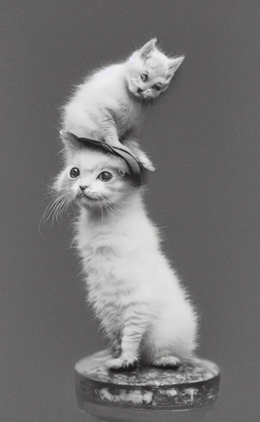 Image similar to Award winning Editorial photo of an adorable kitten standing on the back of a calm and happy duckling by Edward Sherriff Curtis and Lee Jeffries, 85mm ND 5, perfect lighting, gelatin silver process