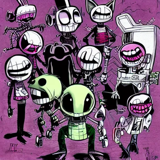 Image similar to Invader Zim!!!, in the style of artist Kim Jung Gi,