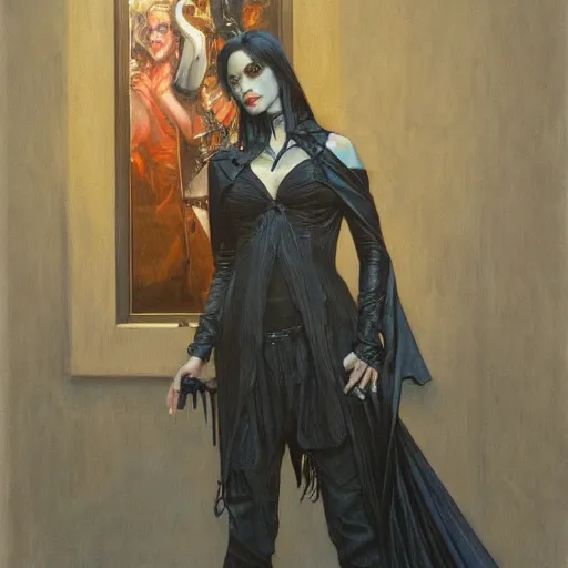 Image similar to portrait of an urban female vampire, with an unusual sense of fashion, by donato giancola.