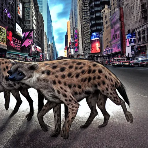 Prompt: Hyena`s attack NYC, Real Event, Realistic, HDR, 8K, Realism,