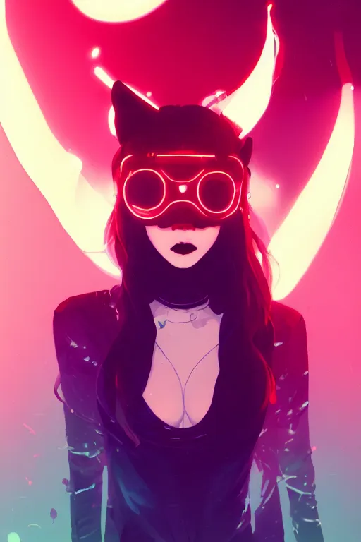 Image similar to techno music - wave highly detailed portrait female in edm club, with kitsune mask, long red hair, by atey ghailan, by greg rutkowski, by greg tocchini, by james gilleard, by joe fenton, by kaethe butcher, dynamic lighting, gradient light blue, brown, blonde cream and white color scheme, grunge aesthetic