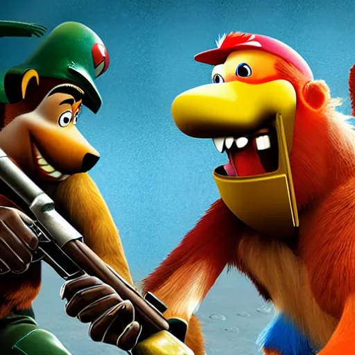 Prompt: banjo kazooie in rainbow 6 siege, game cover art, character poster