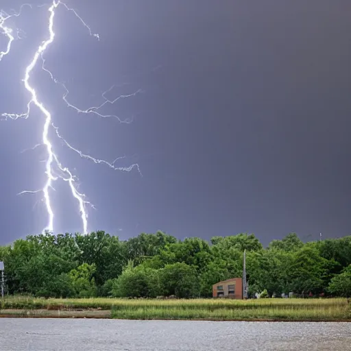 Image similar to a Smokestack in Bridgeport getting Struck by Lightning