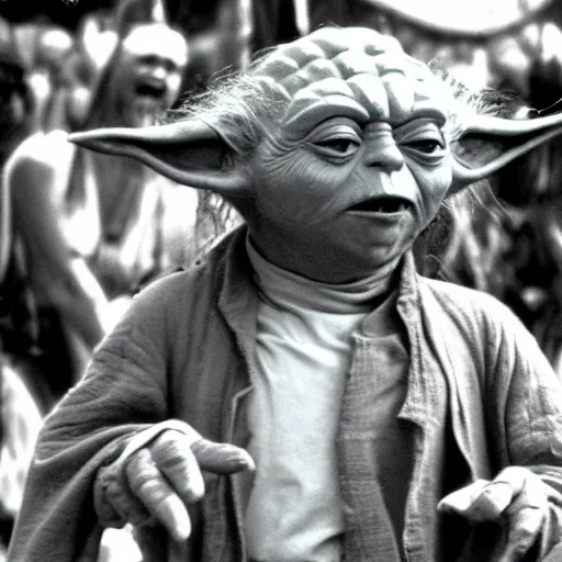 Image similar to yoda performing at woodstock