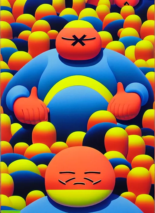 Image similar to fat men by shusei nagaoka, kaws, david rudnick, airbrush on canvas, pastell colours, cell shaded, 8 k