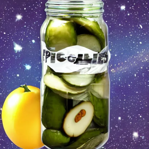 Prompt: A digital jar of pickles, cosmic