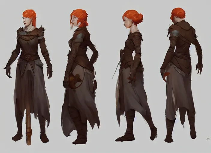 Prompt: character sheet for a ginger woman, mage, light white clothes, for dragon age by greg rutkowski, by studio ghibli, digital art, trending on artstation, hd, 8 k, highly detailed, good lighting, beautiful, masterpiece