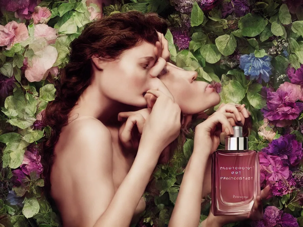 Image similar to portrait fragrance packshot by gregory crewdson, highly detailed, saturated colors, fashion