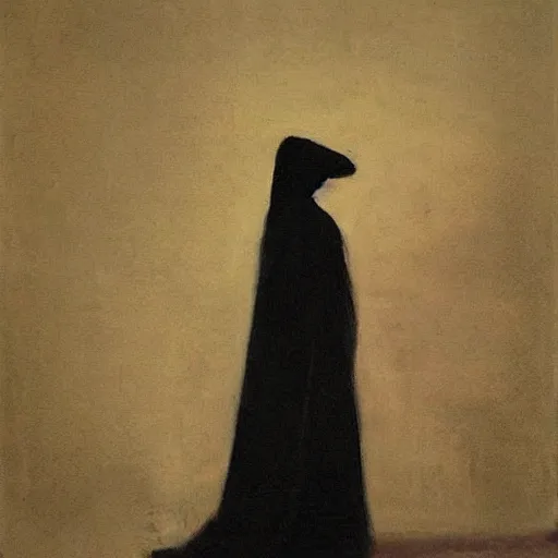 Image similar to Back view of the grim reaper as a beautiful woman, thin black robe, death himself, elegant, deep shadows, award winning, by Ilya Repin, deviant art