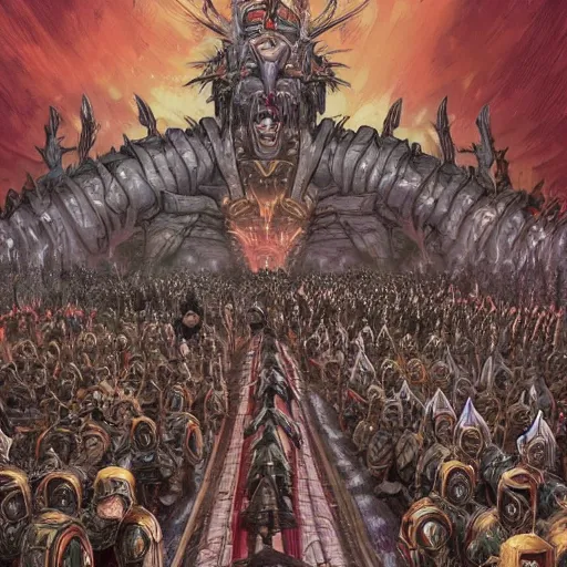 Prompt: illustration. a billion psykers lined up to be sacrificed to the emperor.